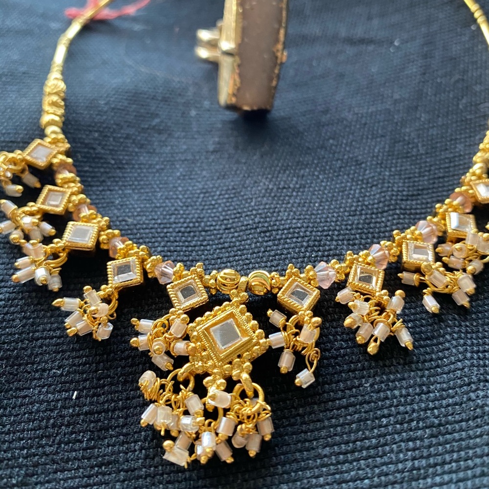 Indian wedding Jewelry necklace with druzy ring
